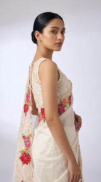 Champagne Bloom Pure Silk Saree With Multicolor Floral Embroidery — view 7