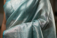 Celeste Silver Tissue Saree With Aqua Border — view 3